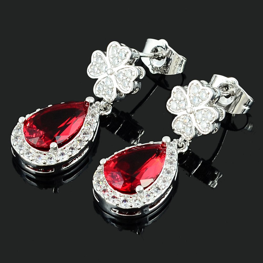 [RIZILIA BLOSSOM] Dangle Drop Pierced Earrings with Pear Cut CZ [4 Colors available] in White Gold Plated, Simple Modern Elegant