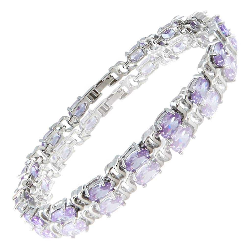 RIZILIA Oval Cut Multi-Color CZ 18K White Gold Plated Tennis Bracelet, 7"