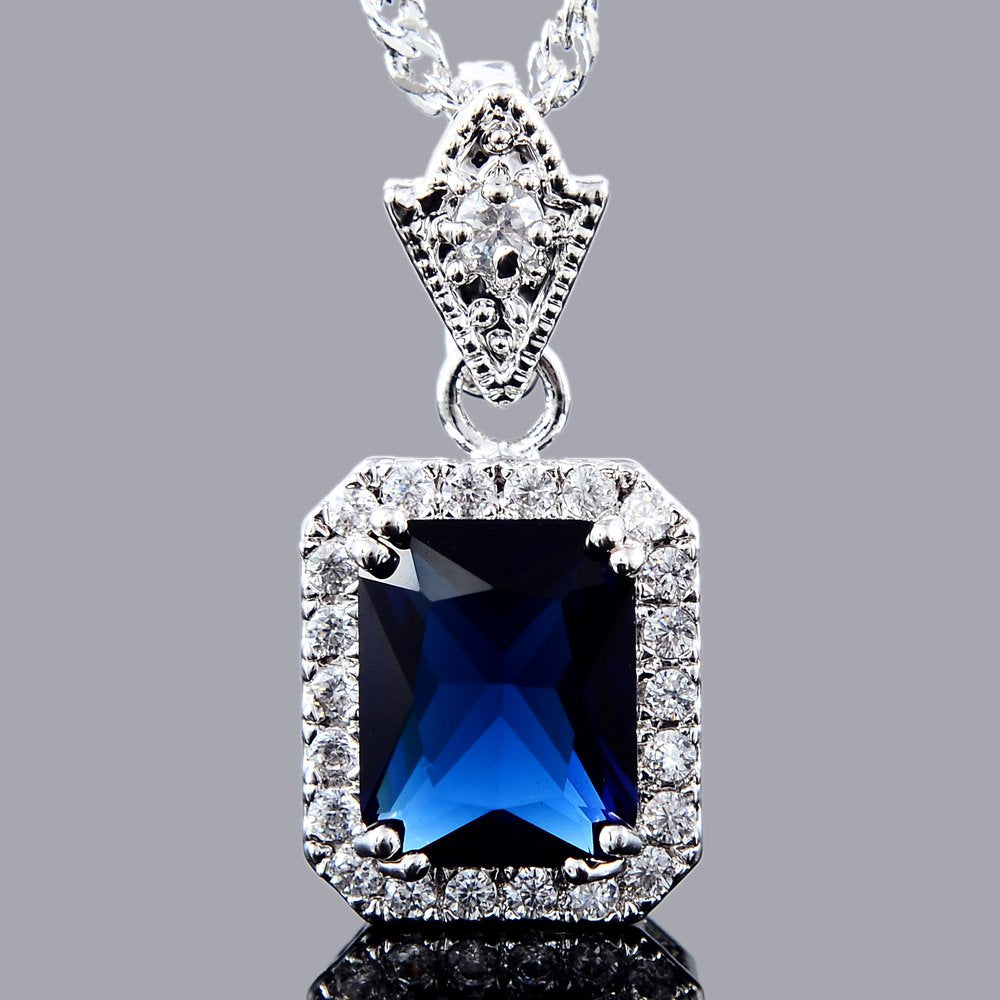 RIZILIA Pendant with 18" Chain & Rectangular Cut CZ [6 Colors available] in White Gold Plated, Simple Modern Elegant