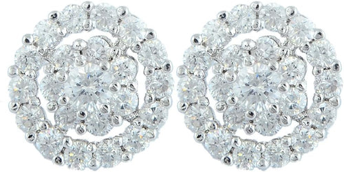 RIZILIA Stud Pierced Earrings with Round Cut CZ [White Cubic Zirconia] in White Gold Plated