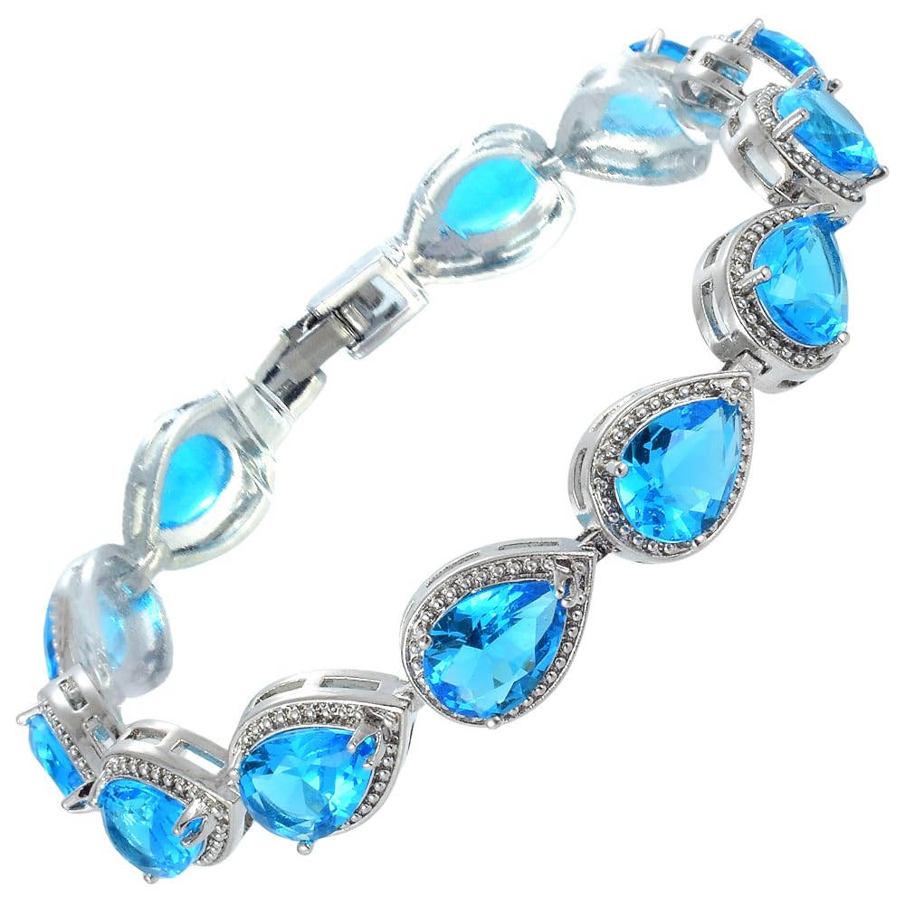 RIZILIA Tennis Bracelet & Pear Cut CZ [4 Colors Available] in White Gold Plated, 7"