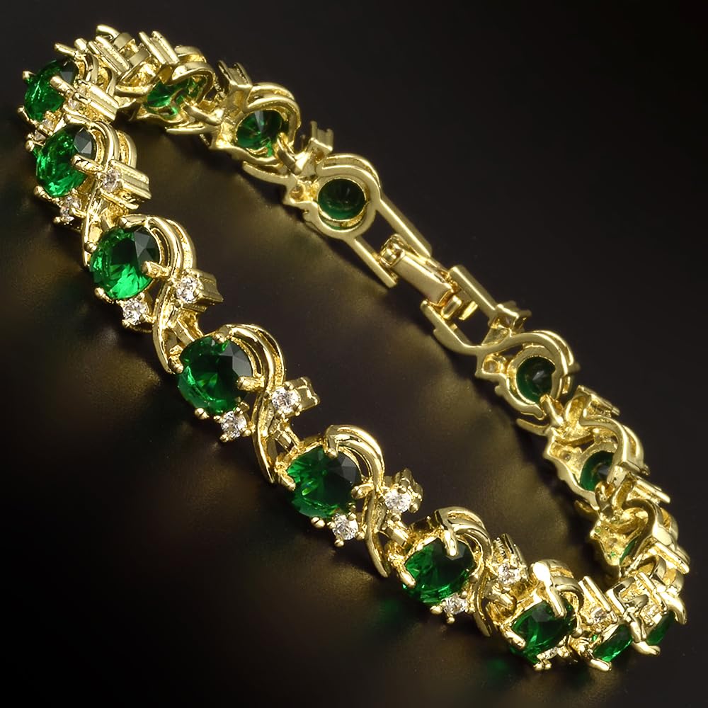 RIZILIA BLOSSOM Tennis Bracelet & Round Cut CZ [6 Colors available] in Yellow Gold Plated, 7"