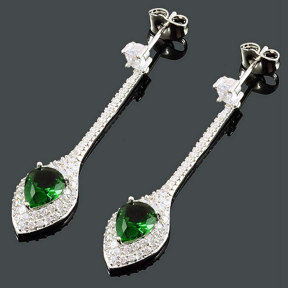 RIZILIA Dangle Drop Pierced Earrings with Pear Cut CZ [White Cubic Zirconia] in White Gold Plated, Simple Modern Elegant