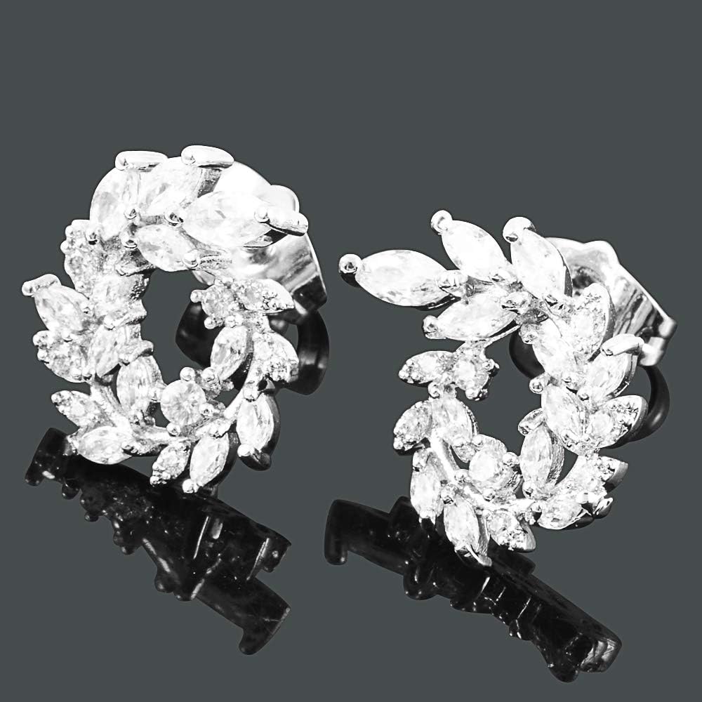 [RIZILIA BLOSSOM] Stud Pierced Earrings with Marquise Cut CZ [White Cubic Zirconia] in White Gold Plated, Simple Modern Elegant