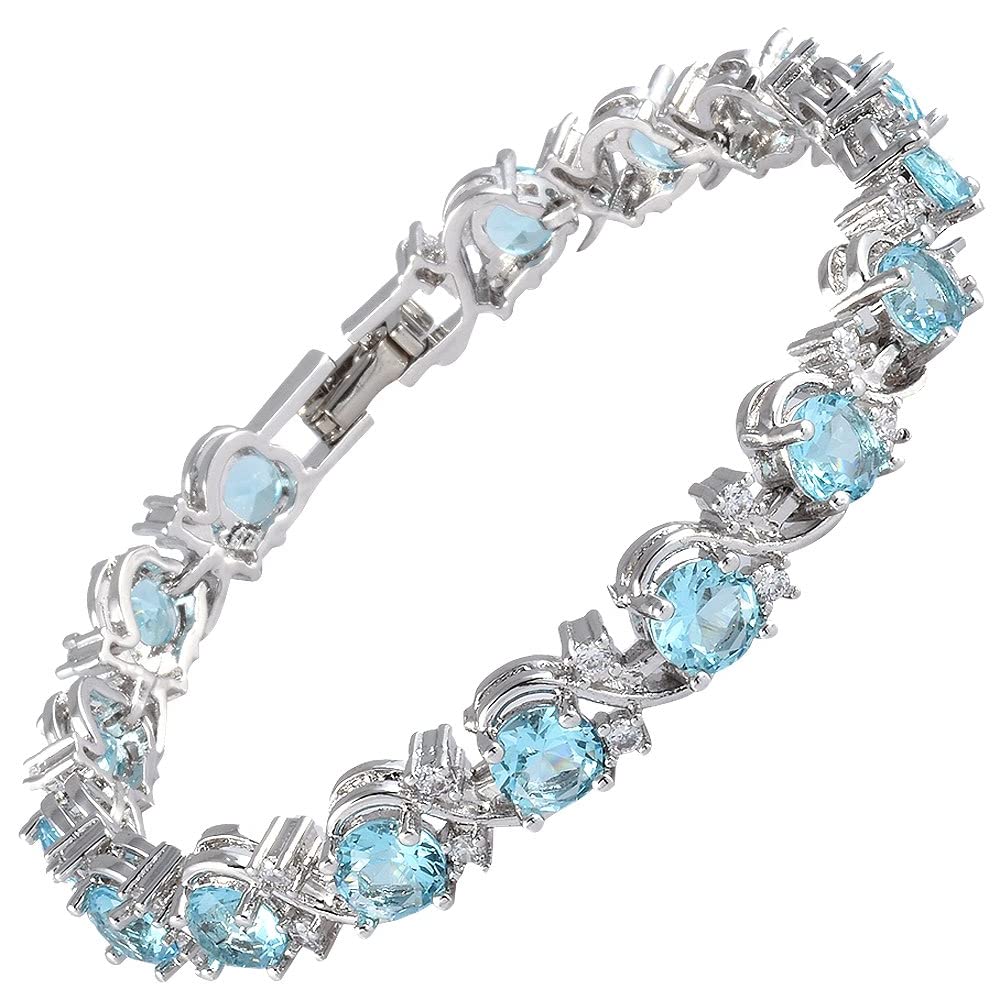 RIZILIA BLOSSOM Tennis Bracelet & Round Cut CZ [6 Colors available] in White Gold Plated, 7"