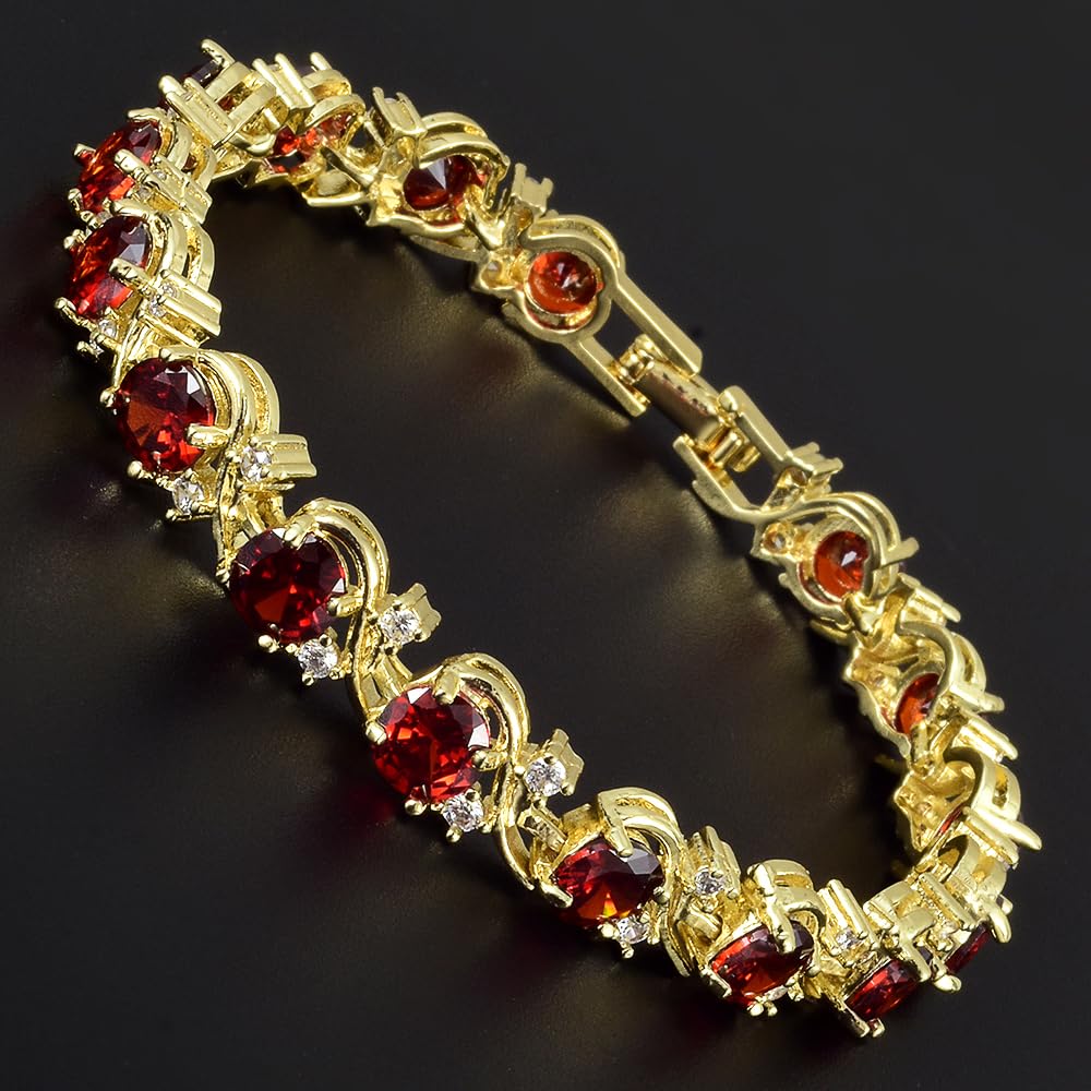 RIZILIA BLOSSOM Tennis Bracelet & Round Cut CZ [6 Colors available] in Yellow Gold Plated, 7"