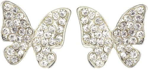 RIZILIA Butterfly Clip On Earrings with Round Cut Crystal [Simulated White Topaz] in White Gold Plated, Simple Modern Elegant