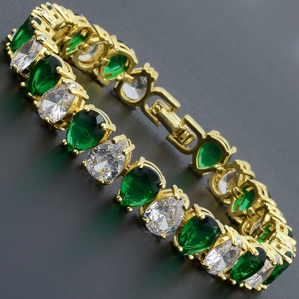 RIZILIA SPECTRUM Trendy Pear-Cut Cubic Zirconia Tennis Bracelet for Women | 14K Gold Plated 6mm Multicolor CZ Stones | 7 Inch Elegant Jewelry Gift for Her