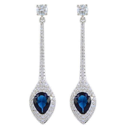 RIZILIA Dangle Drop Pierced Earrings with Pear Cut CZ [White Cubic Zirconia] in White Gold Plated, Simple Modern Elegant