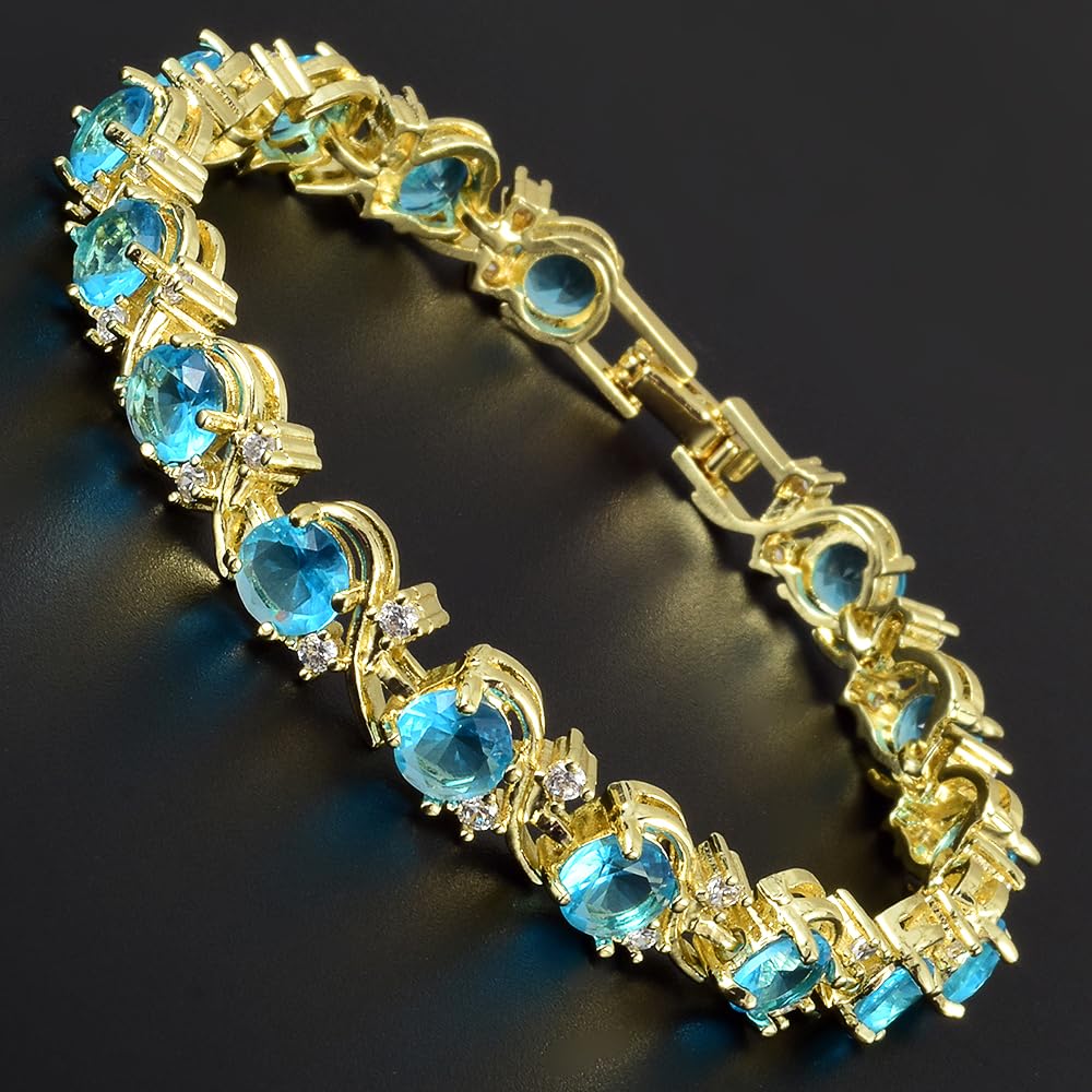 RIZILIA BLOSSOM Tennis Bracelet & Round Cut CZ [6 Colors available] in Yellow Gold Plated, 7"