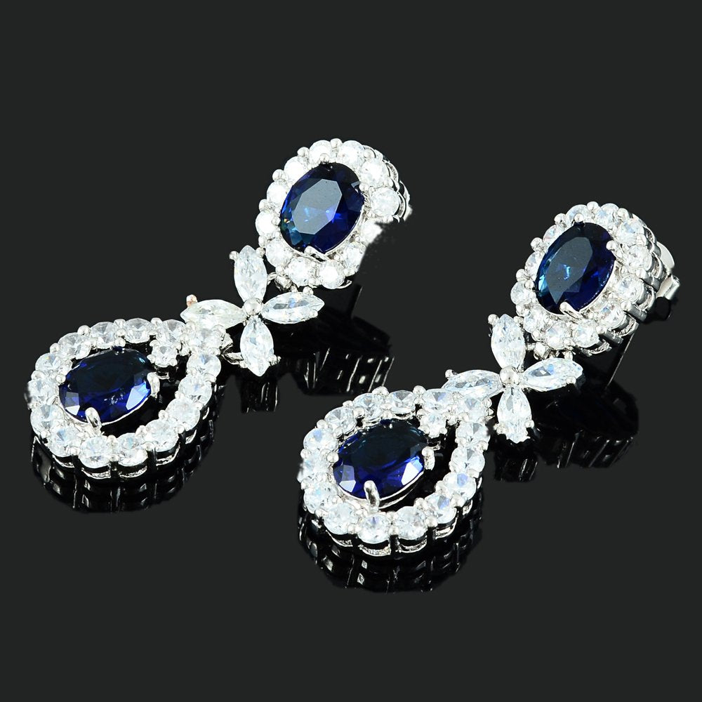 [RIZILIA BLOSSOM] Dangle Drop Pierced Earrings with Oval Cut CZ [3 Colors available] in White Gold Plated, Simple Modern Elegant