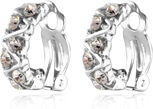 RIZILIA Clip On Earrings with Round Cut Crystal [Simulated White Topaz] in White Gold Plated, Simple Modern Elegant