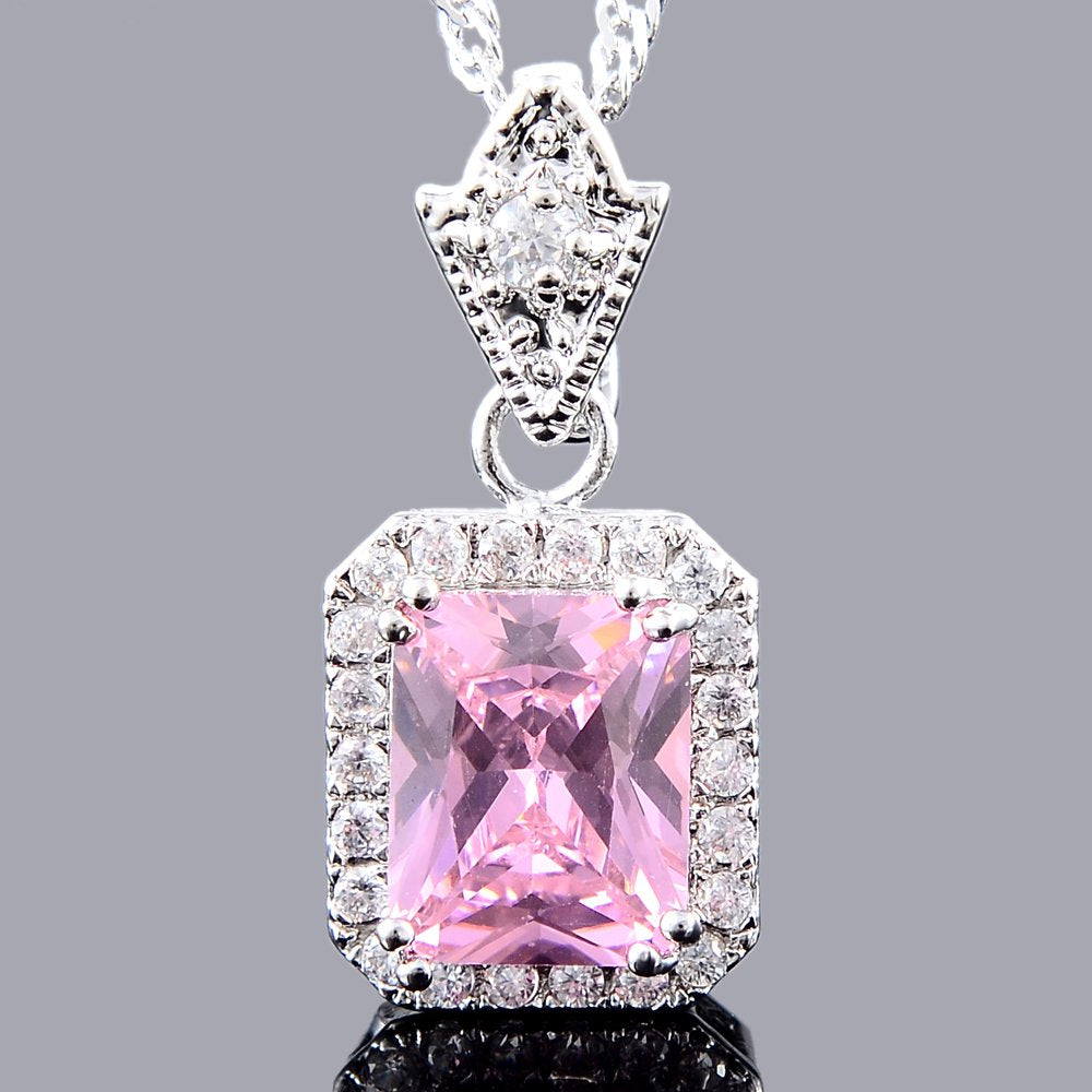 RIZILIA Pendant with 18" Chain & Rectangular Cut CZ [6 Colors available] in White Gold Plated, Simple Modern Elegant
