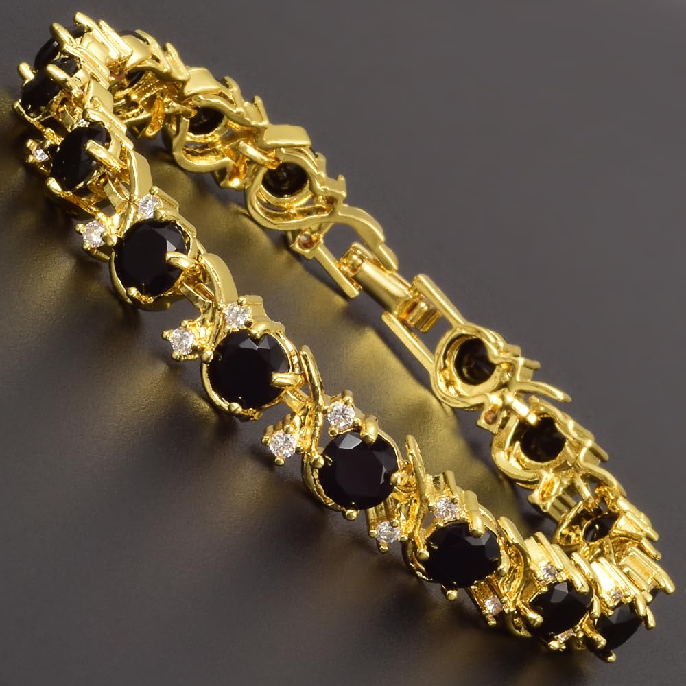 RIZILIA BLOSSOM Tennis Bracelet & Round Cut CZ [6 Colors available] in Yellow Gold Plated, 7"