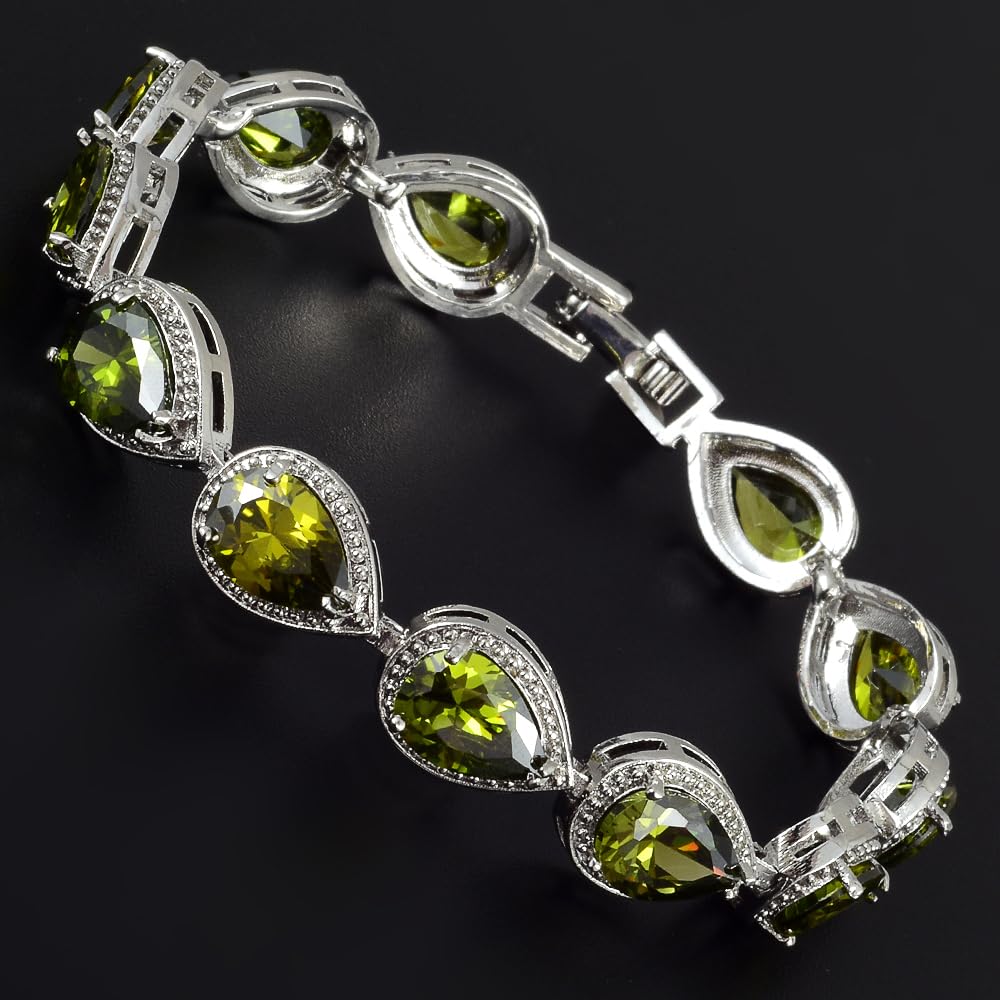 RIZILIA Tennis Bracelet & Pear Cut CZ [4 Colors Available] in White Gold Plated, 7"