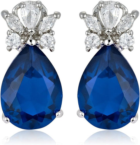 RIZILIA Teardrop Stud Pierced Earrings with Pear Cut CZ [5 Colors available] in White Gold Plated, Simple Modern Elegant