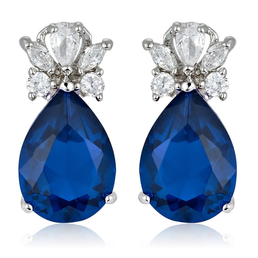 RIZILIA Teardrop Stud Pierced Earrings with Pear Cut CZ [5 Colors available] in White Gold Plated, Simple Modern Elegant