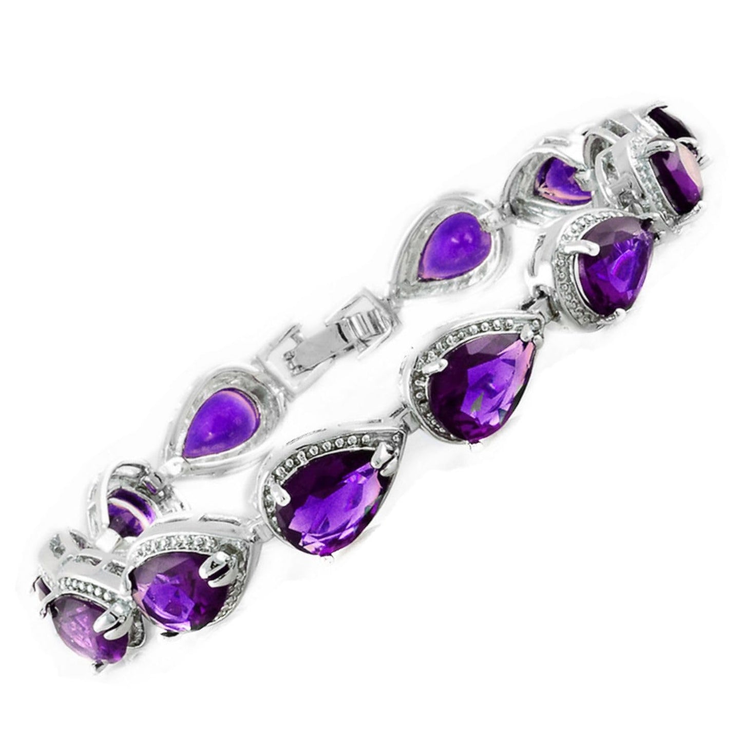 RIZILIA Tennis Bracelet & Pear Cut CZ [4 Colors Available] in White Gold Plated, 7"