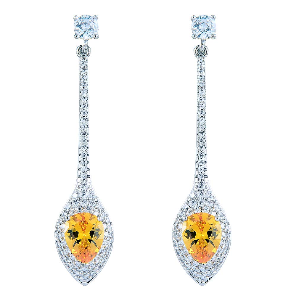 RIZILIA Dangle Drop Pierced Earrings with Pear Cut CZ [White Cubic Zirconia] in White Gold Plated, Simple Modern Elegant