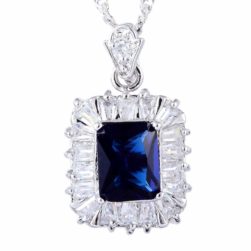RIZILIA Pendant with 18" Chain & Rectangular Cut CZ [5 Colors available] in White Gold Plated, Simple Modern Elegant