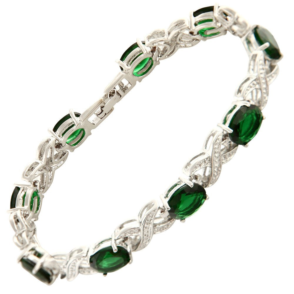 RIZILIA XOXO Link Tennis Bracelet & Oval Cut CZ [5 Colors available] in White Gold Plated, 7"