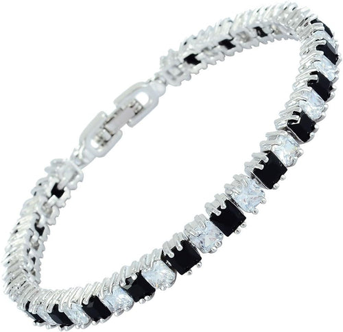 RIZILIA [Ice Cube] Princess Cut Multi-Color CZ 18K White Gold Plated Tennis Bracelet, 7