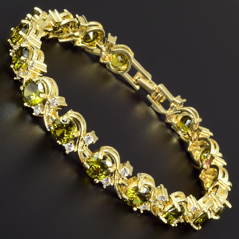RIZILIA BLOSSOM Tennis Bracelet & Round Cut CZ [6 Colors available] in Yellow Gold Plated, 7"