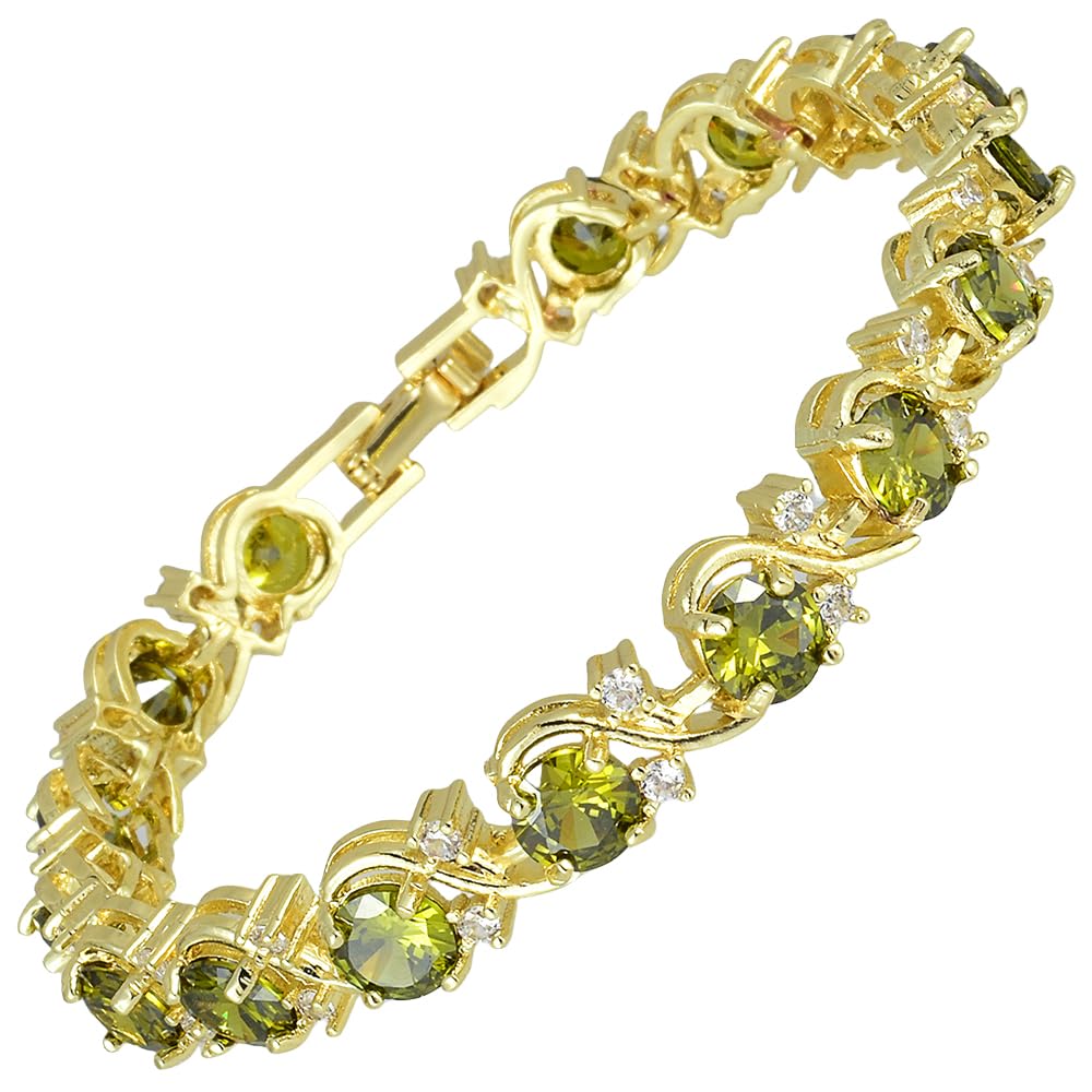 RIZILIA BLOSSOM Tennis Bracelet & Round Cut CZ [6 Colors available] in Yellow Gold Plated, 7"
