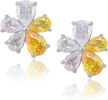 画像をギャラリービューアに読み込む, RIZILIA BLOSSOM 18K White Gold Plated Flower Earrings for Women, Pear Cut CZ [Simulated Yellow Citrine] Floral Stud Earrings, Trendy Jewelry Gift for Women Mom
