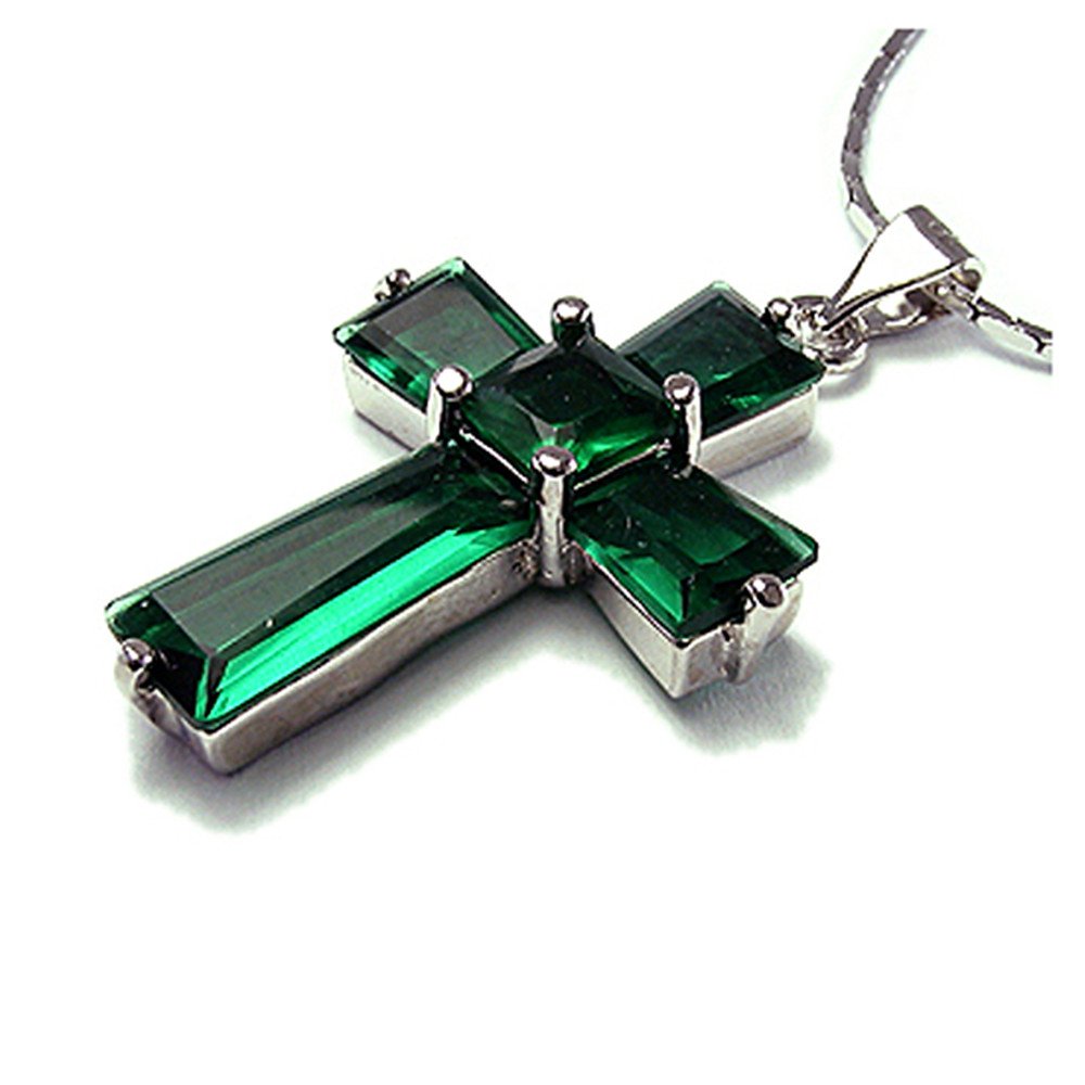 RIZILIA Cross Pendant with 18" Chain & Trapezoid Square Cut CZ [7 Colors available] in White Gold Plated, Simple Modern Elegant