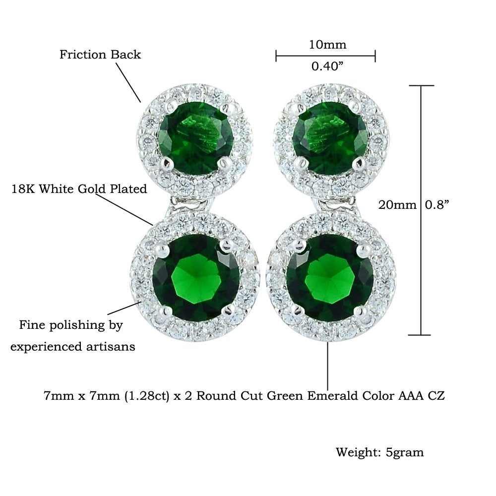 RIZILIA Dangle Drop Pierced Earrings with Round Cut CZ [4 Colors available] in White Gold Plated, Simple Modern Elegant