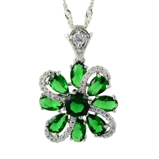 RIZILIA BLOSSOM Pendant with 18" Chain & Round Cut CZ [4 Colors available] in White Gold Plated, Simple Modern Elegant