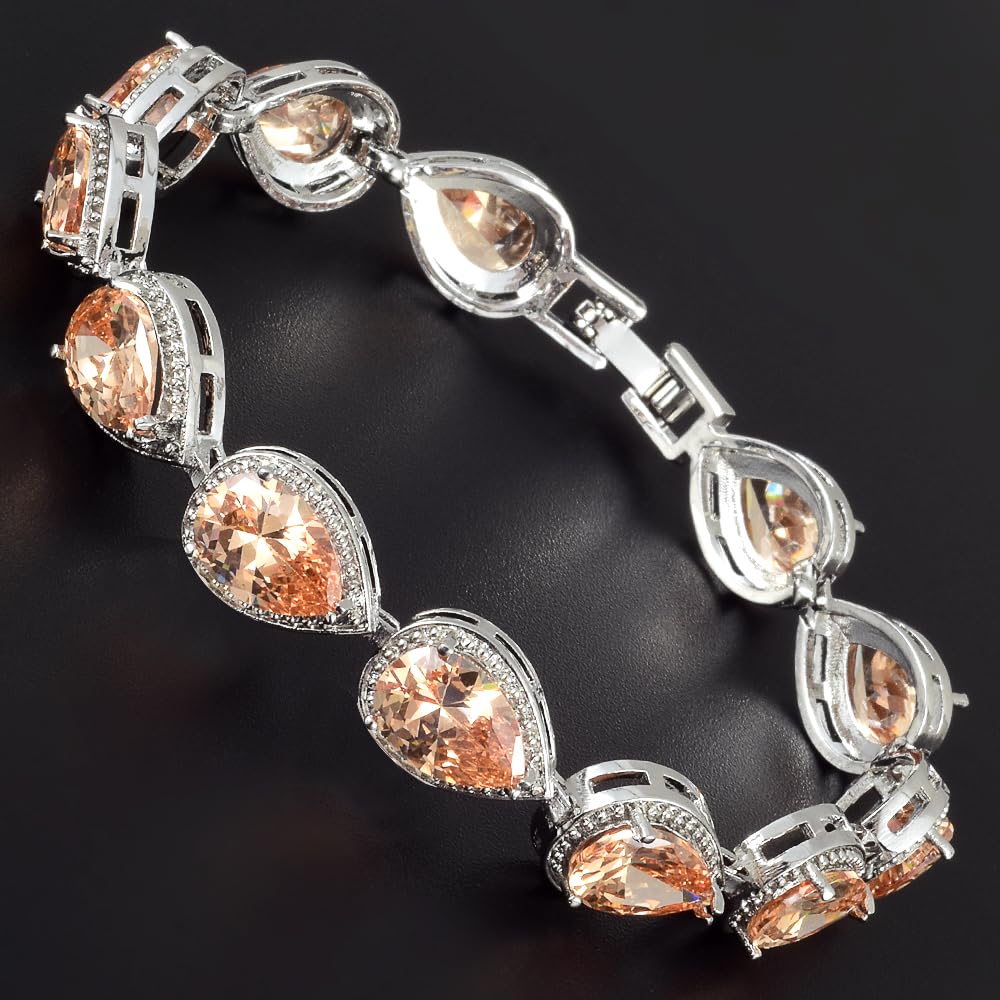 RIZILIA Tennis Bracelet & Pear Cut CZ [4 Colors Available] in White Gold Plated, 7"
