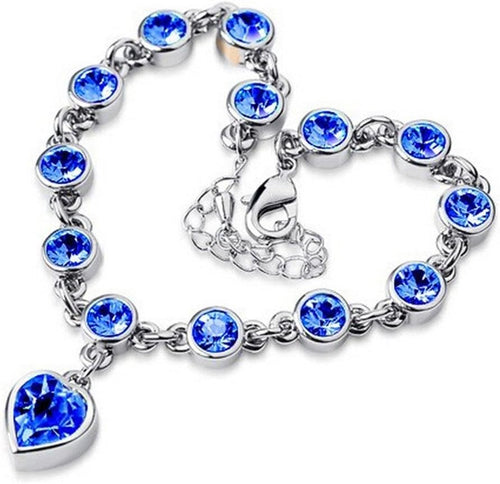 RIZILIA HEARTS Adjustable Tennis Bracelet & Heart/Round Cut Crystal [3 Colors available] in White Gold Plated, Simple Modern Elegant
