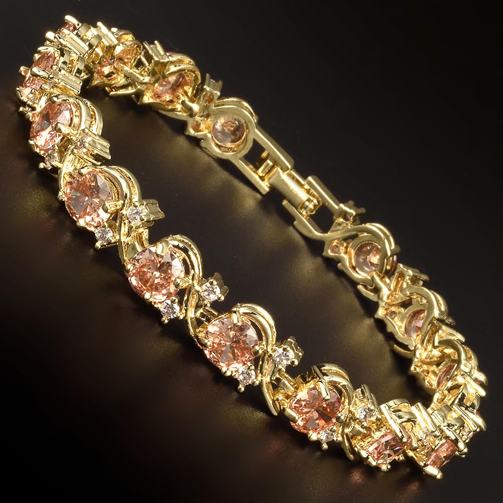RIZILIA BLOSSOM Tennis Bracelet & Round Cut CZ [6 Colors available] in Yellow Gold Plated, 7"