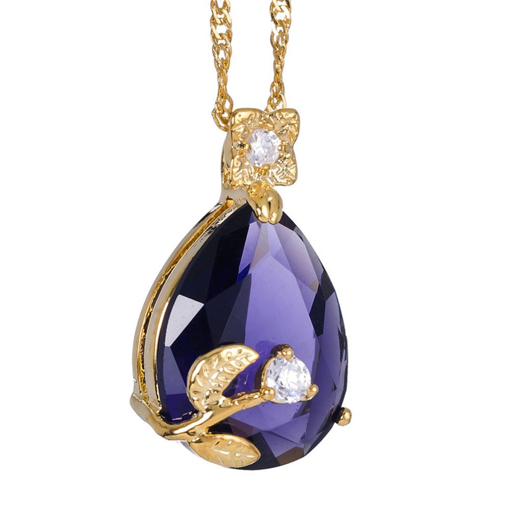 RIZILIA Blossom Pendant with 18" Chain & Pear Cut CZ [5 Colors Available] in Yellow Gold Plated, Simple Modern Elegant