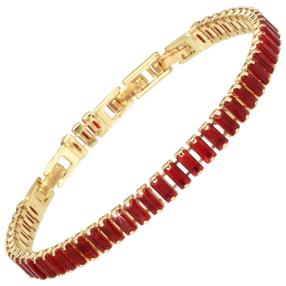 RIZILIA Not-Your-Basic Minimalist to Statement Tennis Bracelet for Women - Round/Marquise/Princess Gemstone CZ in Multi Colors, 14K Gold Plated, 6.5" Base with 0.5"/1" Extenders to 7-7.5"