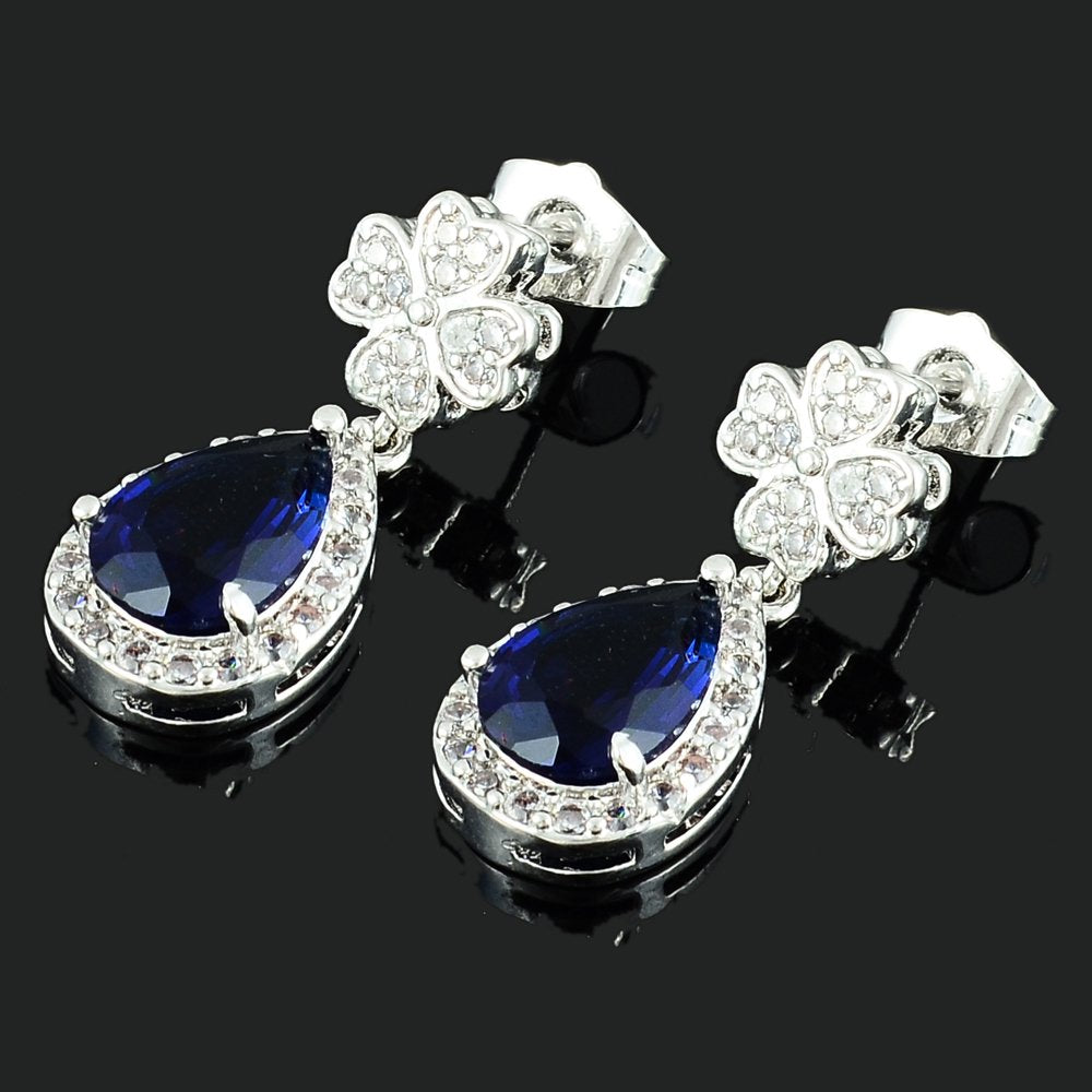 [RIZILIA BLOSSOM] Dangle Drop Pierced Earrings with Pear Cut CZ [4 Colors available] in White Gold Plated, Simple Modern Elegant
