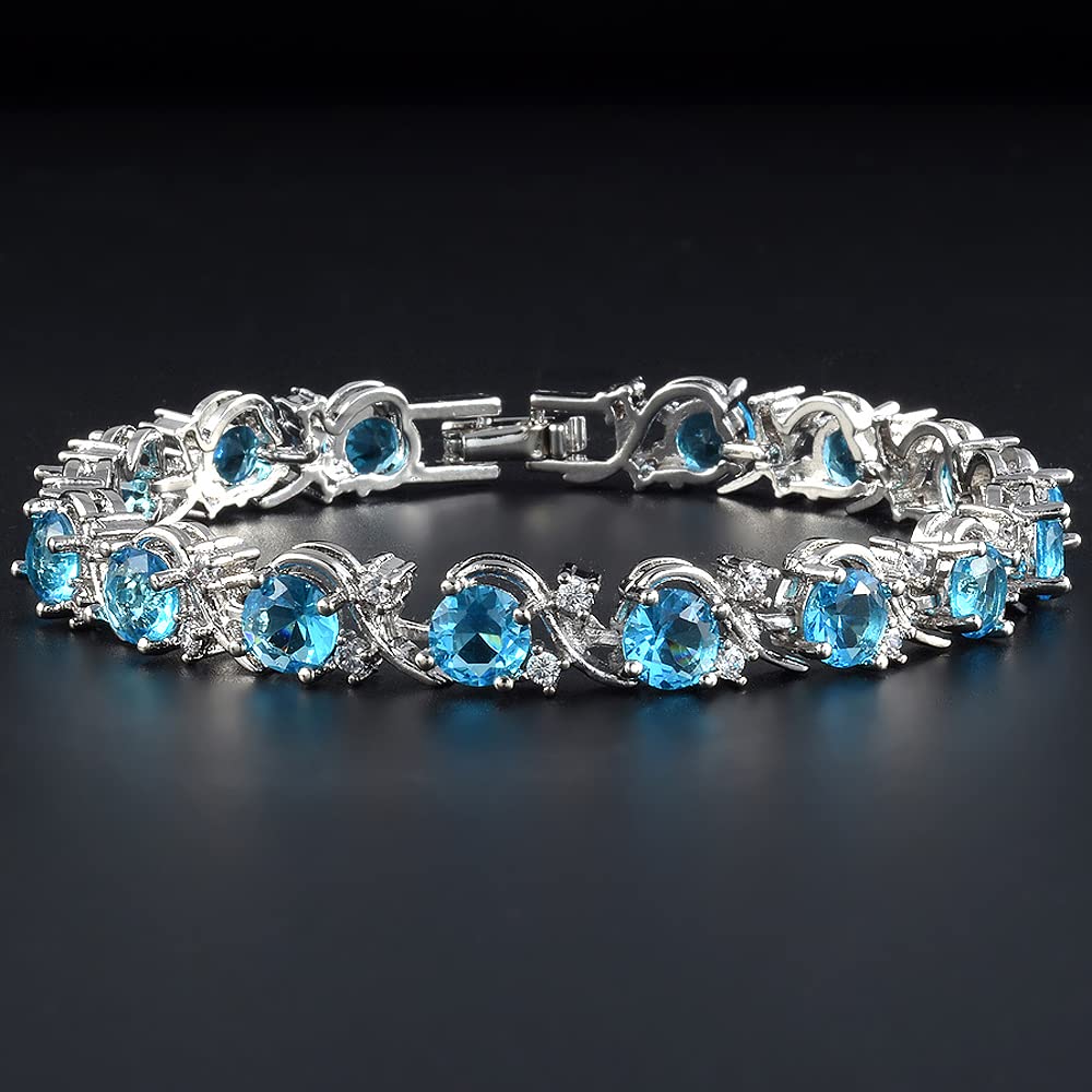 RIZILIA BLOSSOM Tennis Bracelet & Round Cut CZ [6 Colors available] in White Gold Plated, 7"