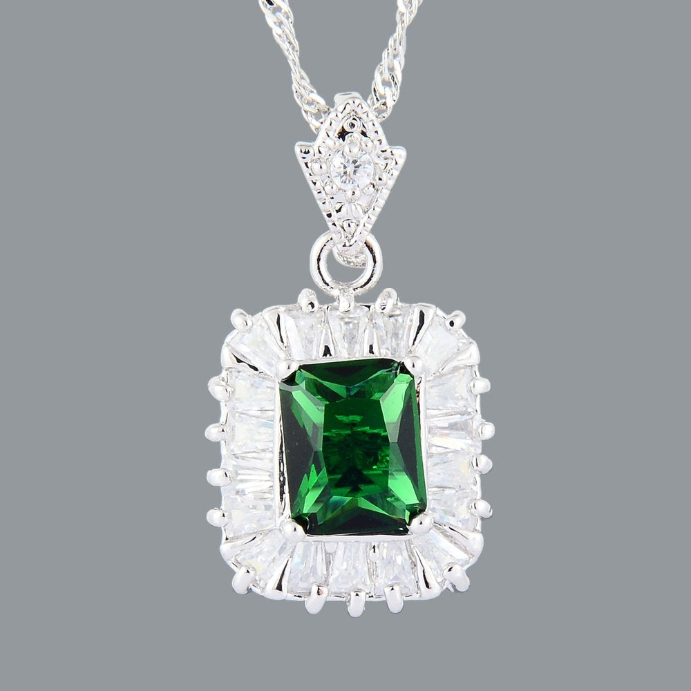 RIZILIA Pendant with 18" Chain & Rectangular Cut CZ [5 Colors available] in White Gold Plated, Simple Modern Elegant