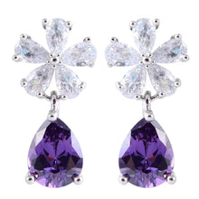 Laden Sie das Bild in den Galerie-Viewer, RIZILIA Dangle Drop Pierced Earrings with Pear Cut CZ [5 Colors available] in White Gold Plated, Simple Modern Elegant
