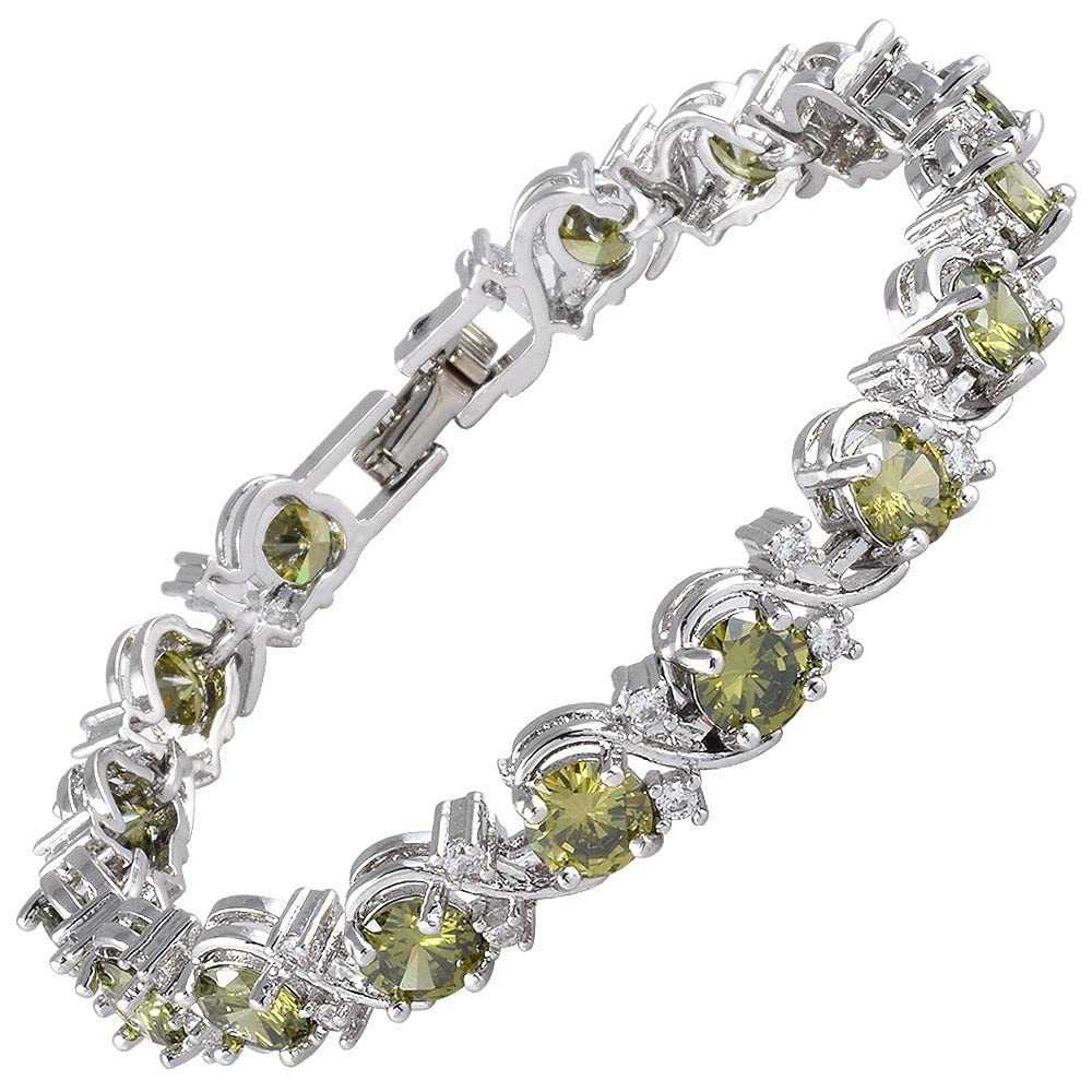 RIZILIA BLOSSOM Tennis Bracelet & Round Cut CZ [6 Colors available] in White Gold Plated, 7"