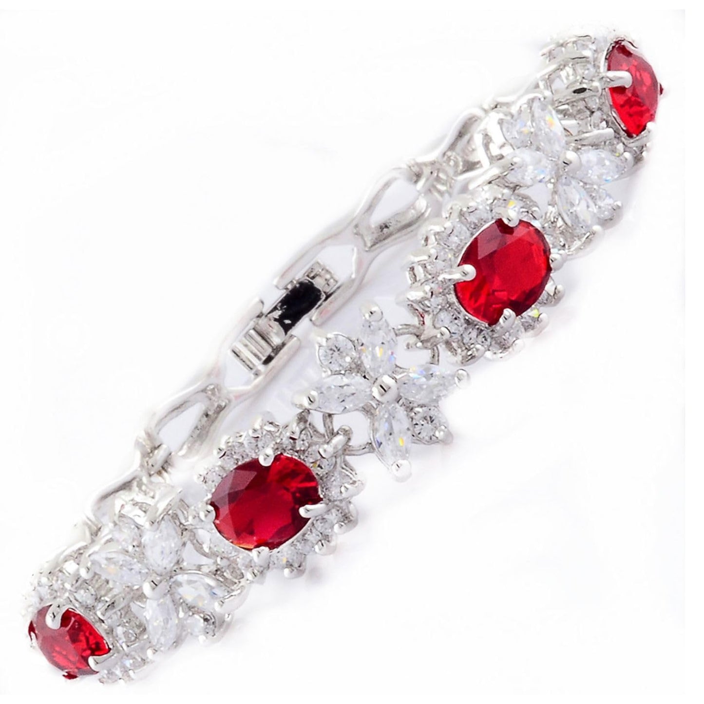 RIZILIA BLOSSOM Tennis Bracelet & Oval Cut CZ [4 Colors available] in White Gold Plated, 7"