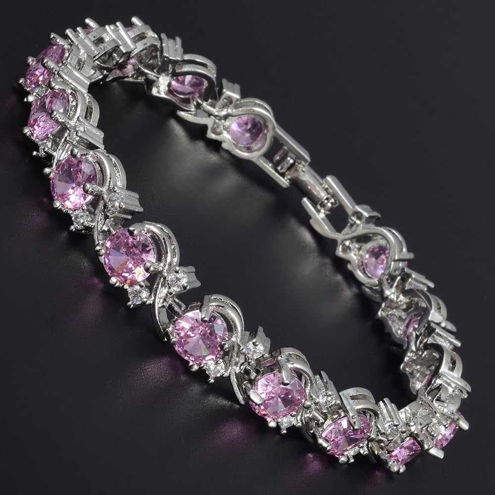 RIZILIA BLOSSOM Tennis Bracelet & Round Cut CZ [6 Colors available] in White Gold Plated, 7"