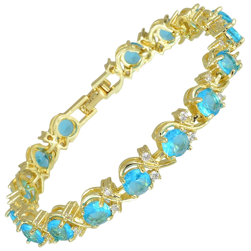 RIZILIA BLOSSOM Tennis Bracelet & Round Cut CZ [6 Colors available] in Yellow Gold Plated, 7"