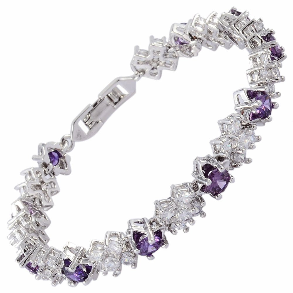 RIZILIA BLOSSOM Tennis Bracelet & Round Cut CZ [6 Colors available] in White Gold Plated, 7"