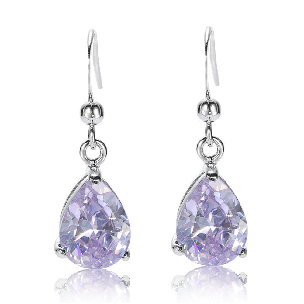 RIZILIA Dangle Drop Pierced Earrings with Pear Cut CZ [7 Colors available] in White Gold Plated, Simple Modern Elegant