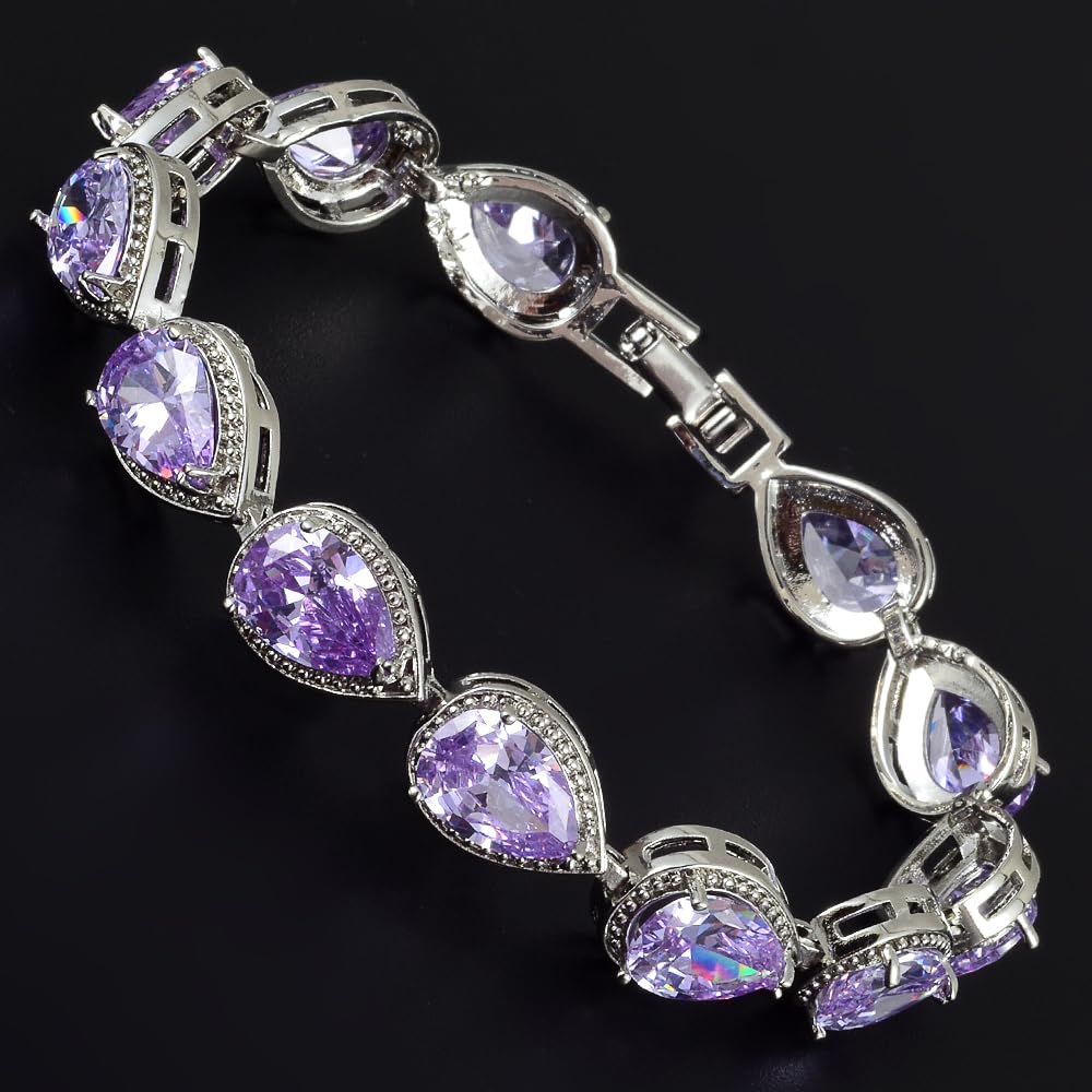 RIZILIA Tennis Bracelet & Pear Cut CZ [4 Colors Available] in White Gold Plated, 7"