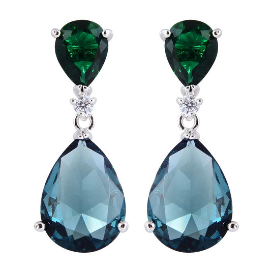 [RIZILIA CELEBOX] Teardrop Dangle Pierced Earrings with Pear Cut CZ [9 Colors available] in White Gold Plated, Celebrity inspired by Angelina Jolie