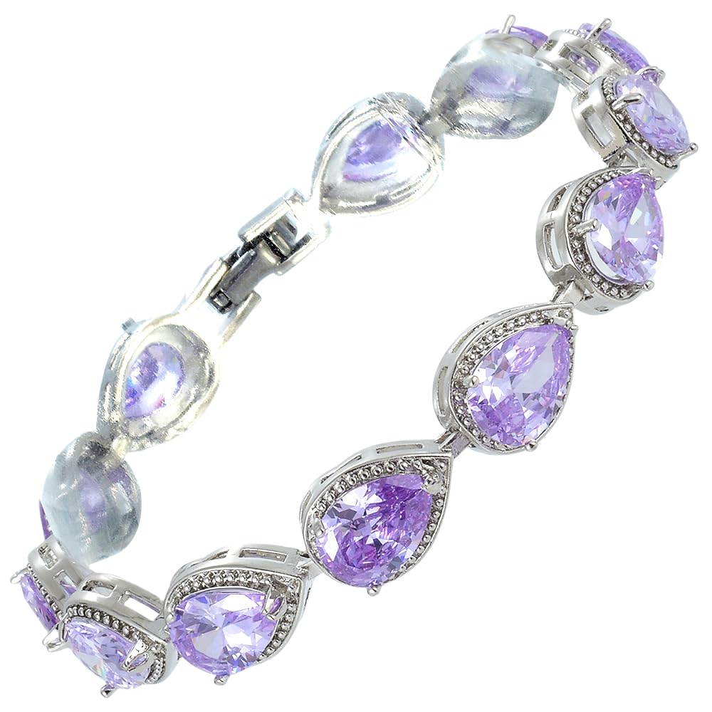 RIZILIA Tennis Bracelet & Pear Cut CZ [4 Colors Available] in White Gold Plated, 7"